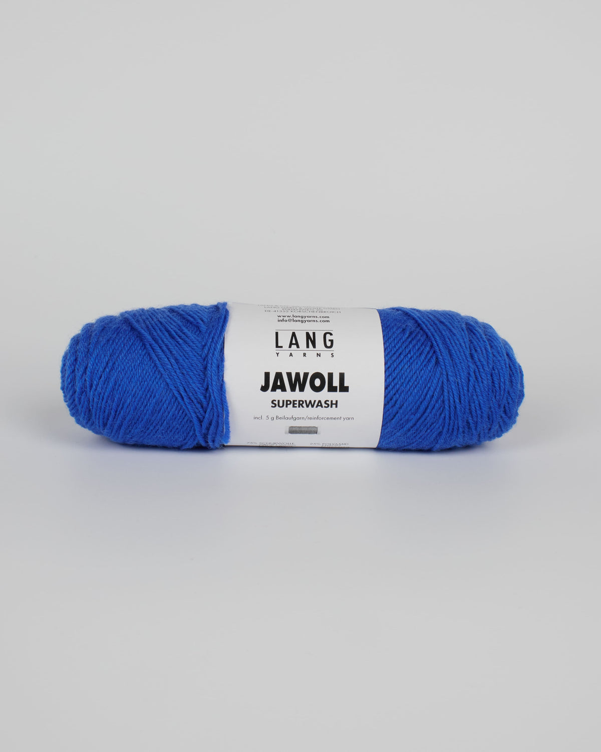 A royal blue ball of yarn on a white background