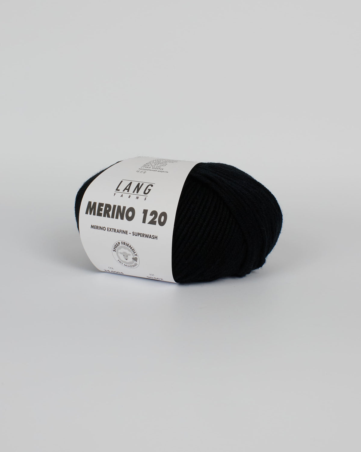 A black ball of yarn on a white background