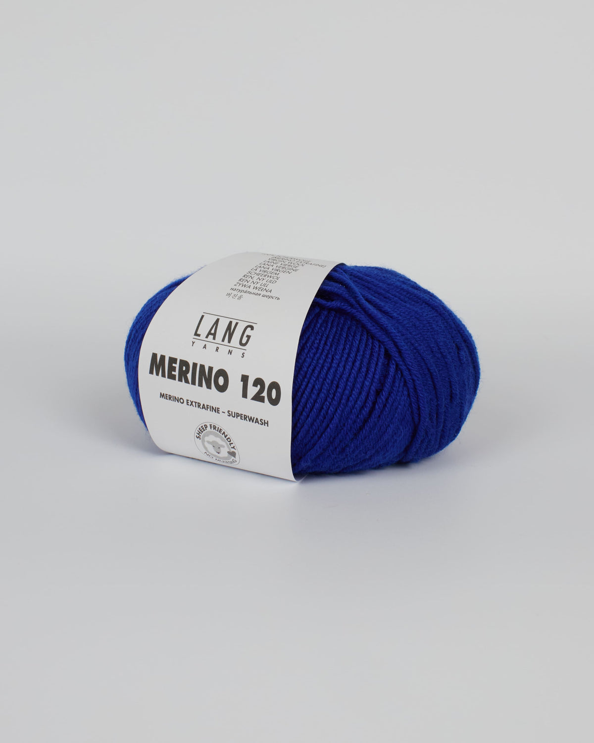 A dark blue ball of yarn on a white background