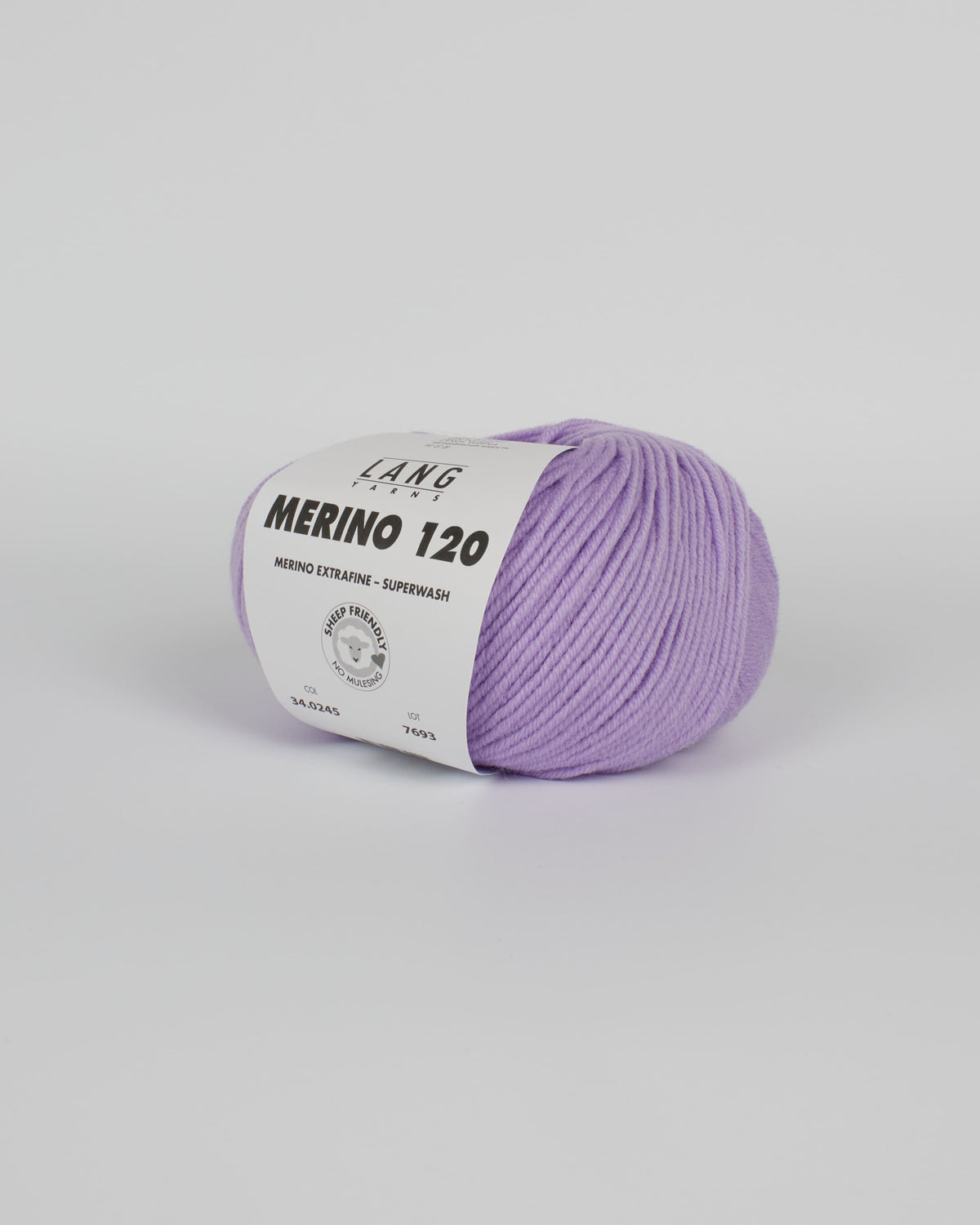 A lilac ball of yarn on a white background