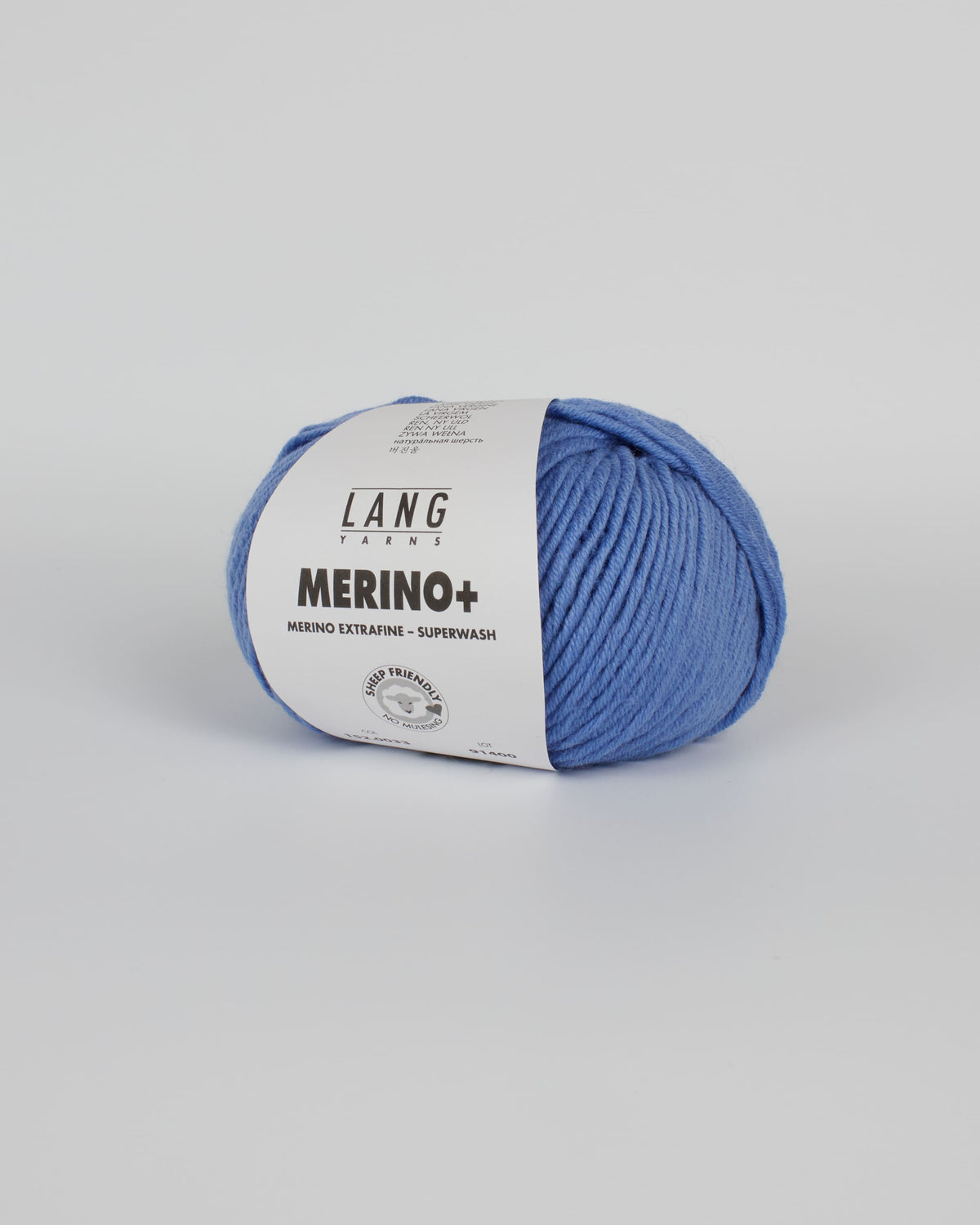 A cornflower blue ball of yarn on a white background